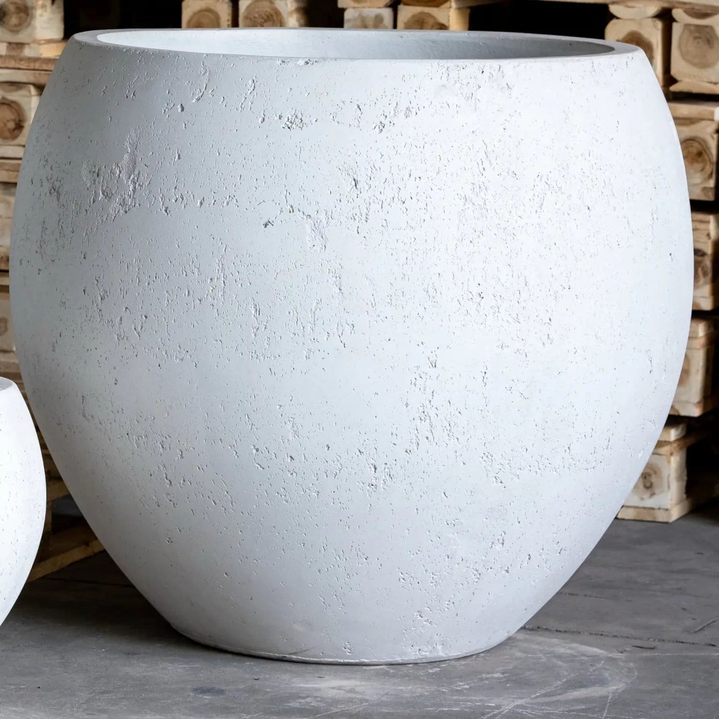 Orbello | White Mist – 55cm Extra Large Concrete Sphere Planter – 82L Round Plant Pot