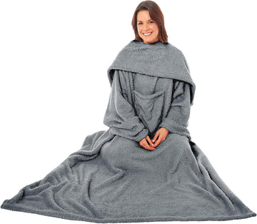 Ultra Soft Cozy Fleece Wearable TV Blanket with Sleeves and Pocket Throw for Lounging and Reading for Women and Men 140x183cm Multiple Colors by OLIVIA ROCCO
