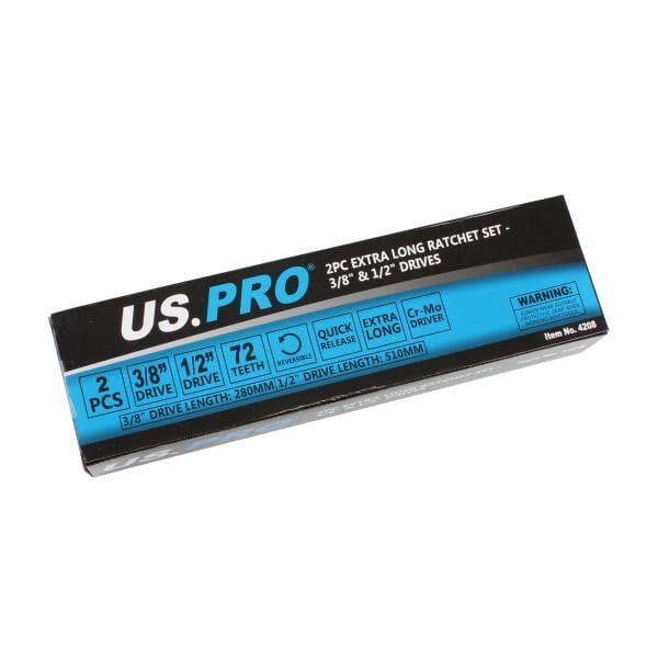 US PRO Tools 2pc Extra Long Ratchet Set 3/8" & 1/2" Drives 4208