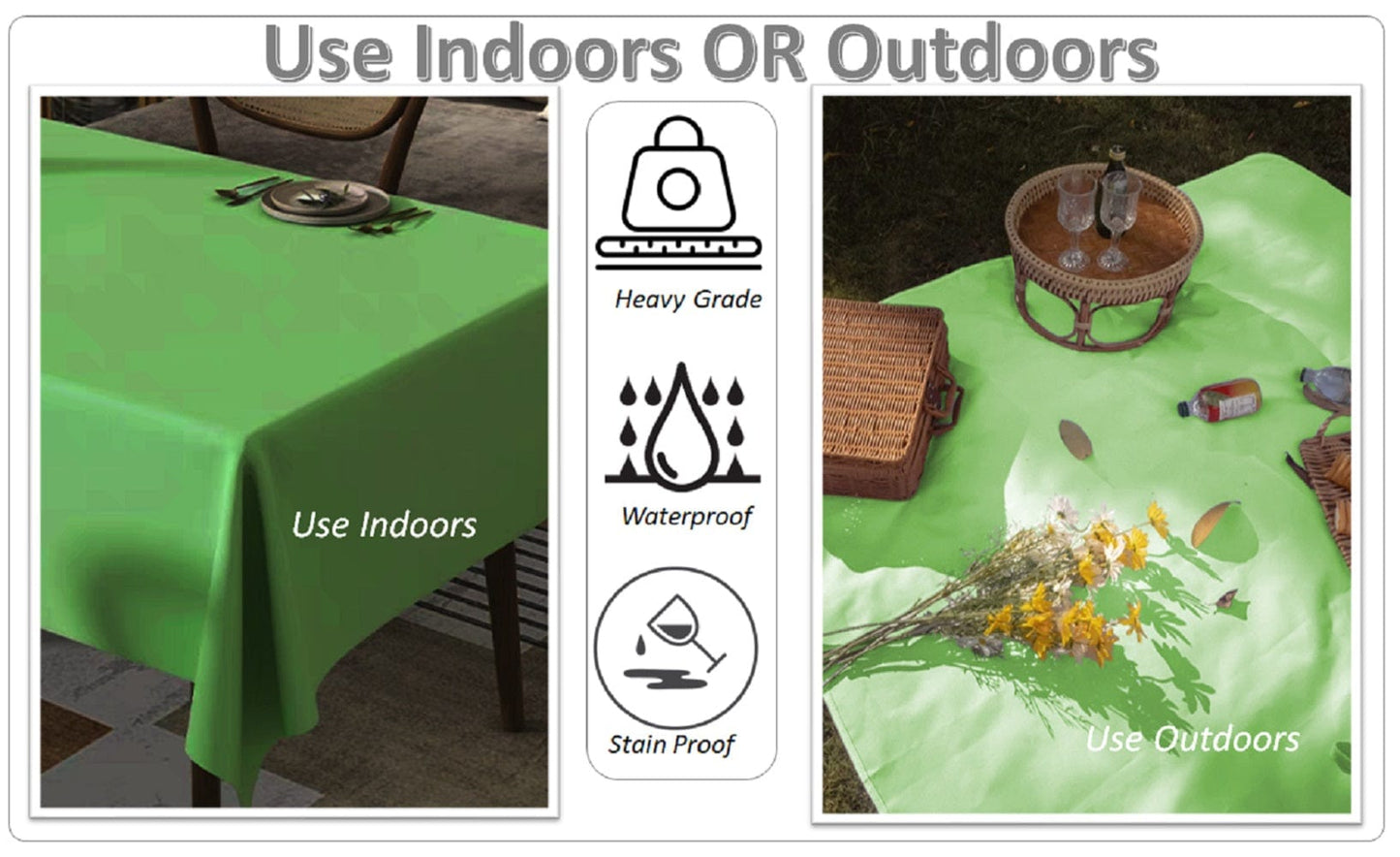 Waterproof Stain Resistant Rectangular Polyester Tablecloth Picnic Mat 145x200cm for Kitchen Dining Indoor Outdoor by OLIVIA ROCCO