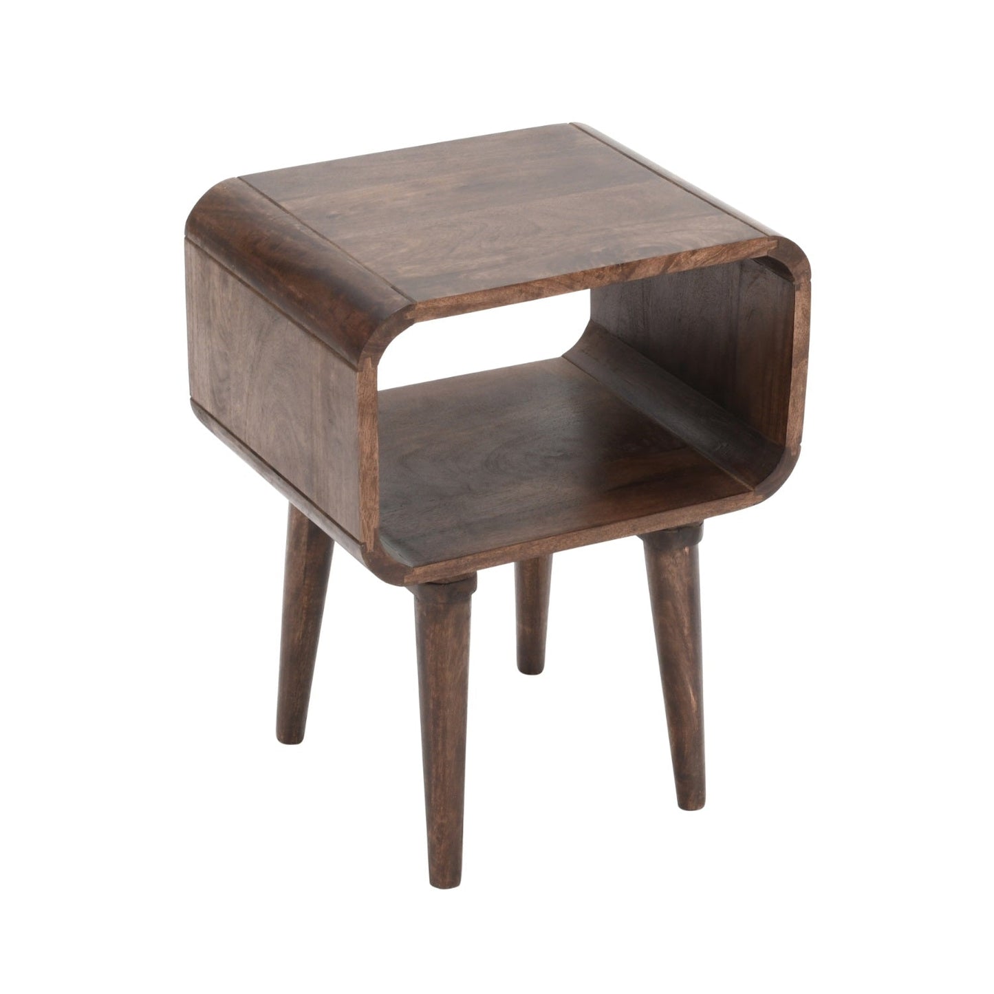 Franklin Dark Mango Wood Bedside Open Curve Edges Table