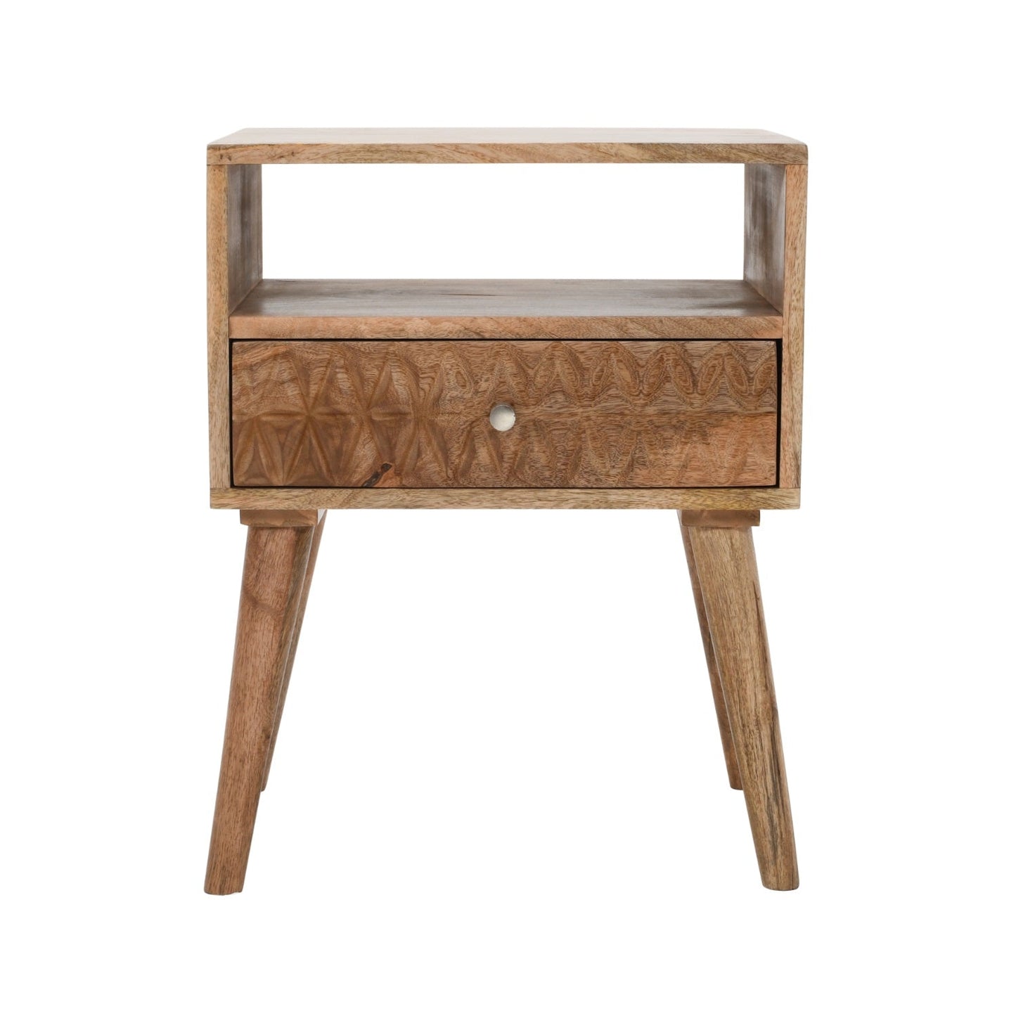 Marlow Light Mango Wood Bedside Table with 1 Drawer & Open Slot