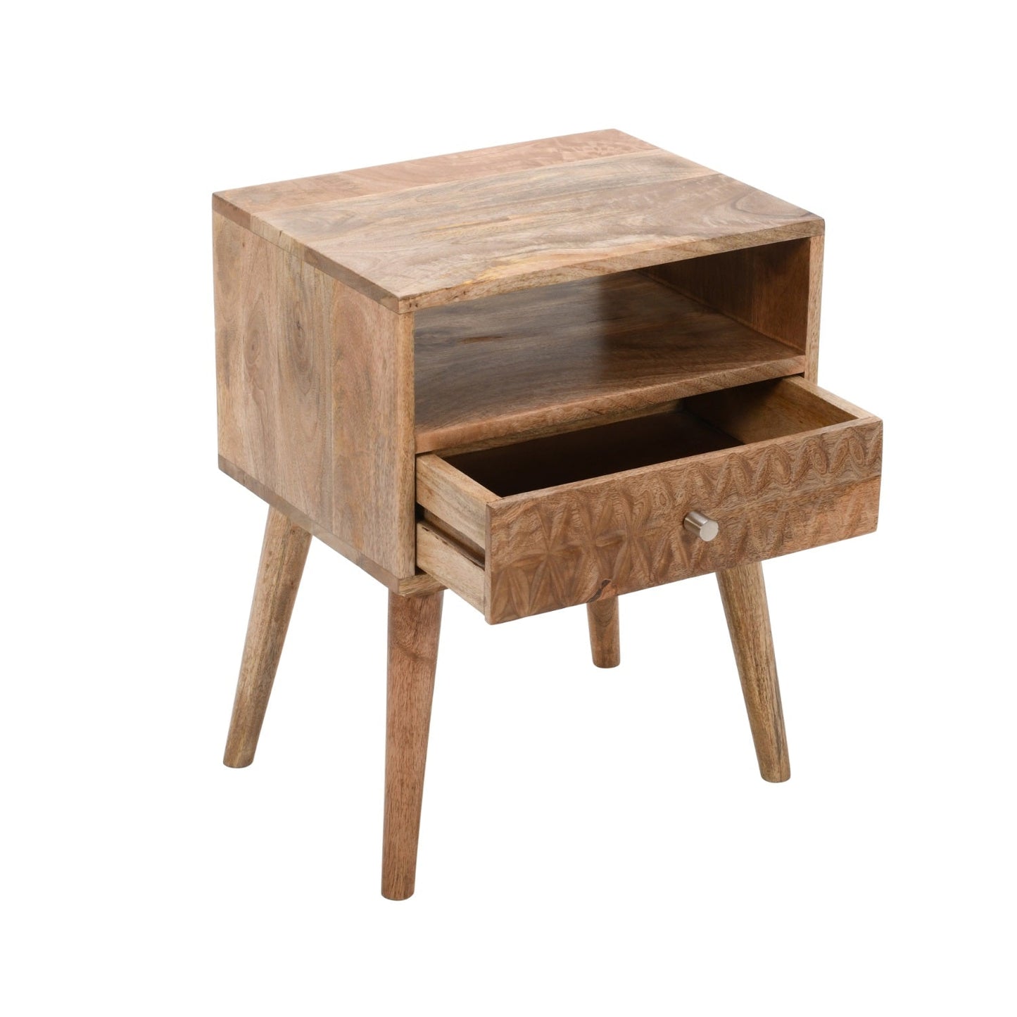 Marlow Light Mango Wood Bedside Table with 1 Drawer & Open Slot