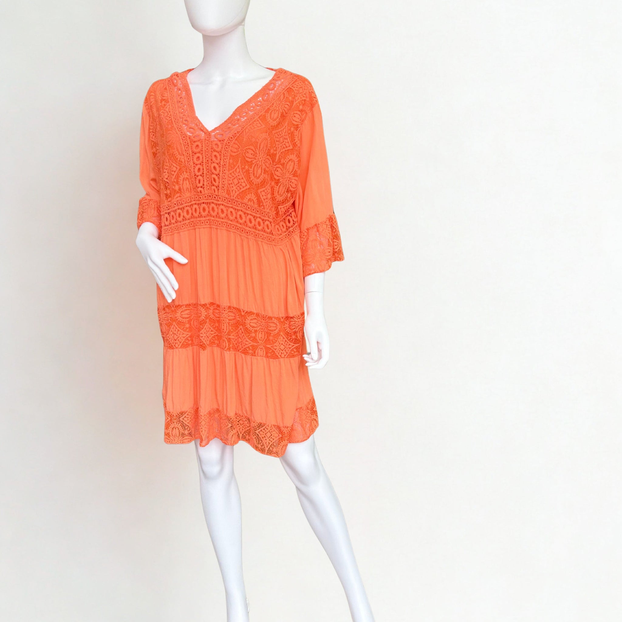 Orange Crochet Detail Dress – One Size Fits UK 8–18