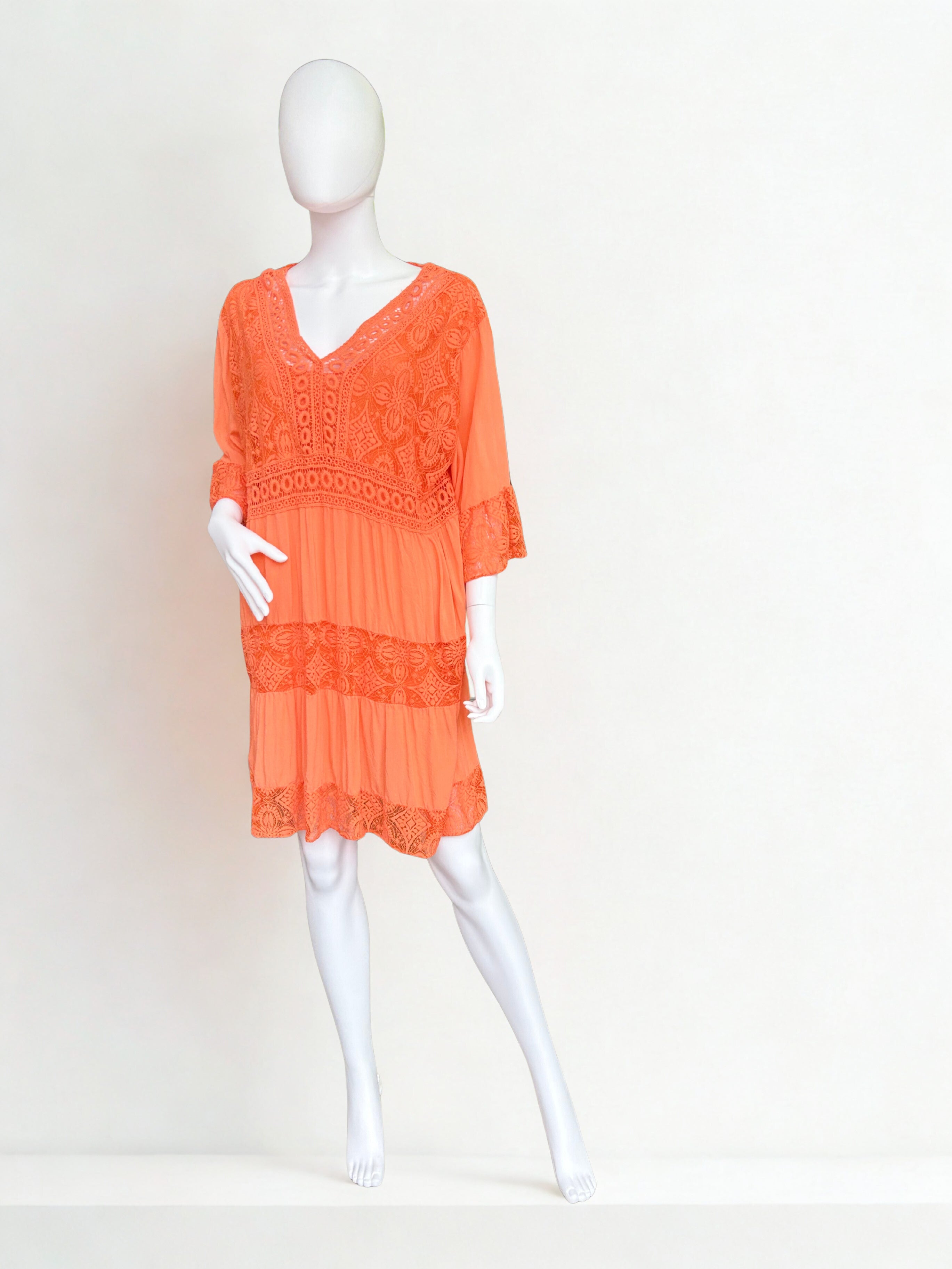 Orange Crochet Detail Dress – One Size Fits UK 8–18