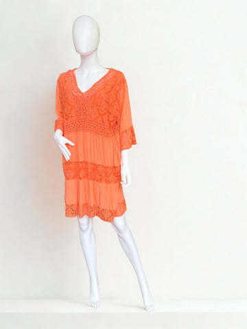Orange Crochet Detail Dress – One Size Fits UK 8–18