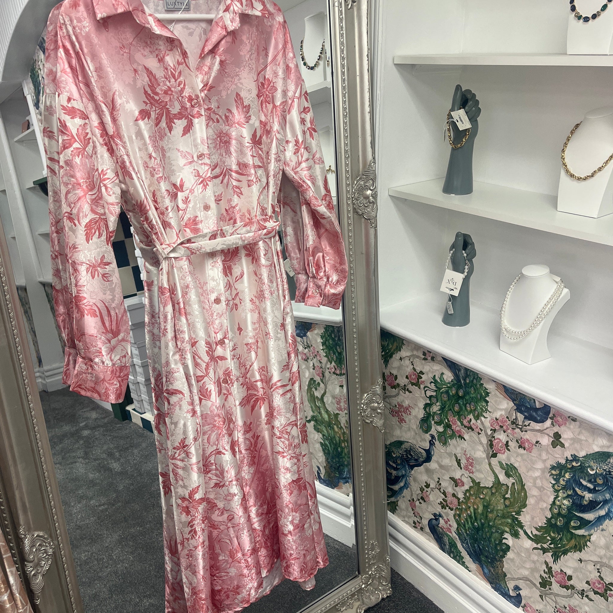 Pink Maxi Floral Shirt Dress | Button Down Summer Dress | One Size 8–14