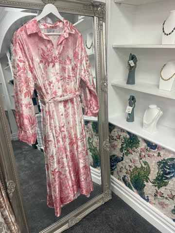 Pink Maxi Floral Shirt Dress | Button Down Summer Dress | One Size 8–14
