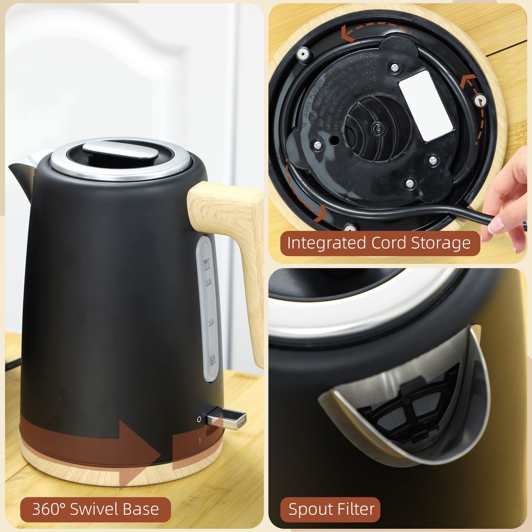 HOMCOM 1.7L Electric Fast Boil Kettle and 2 Slice Toaster Set