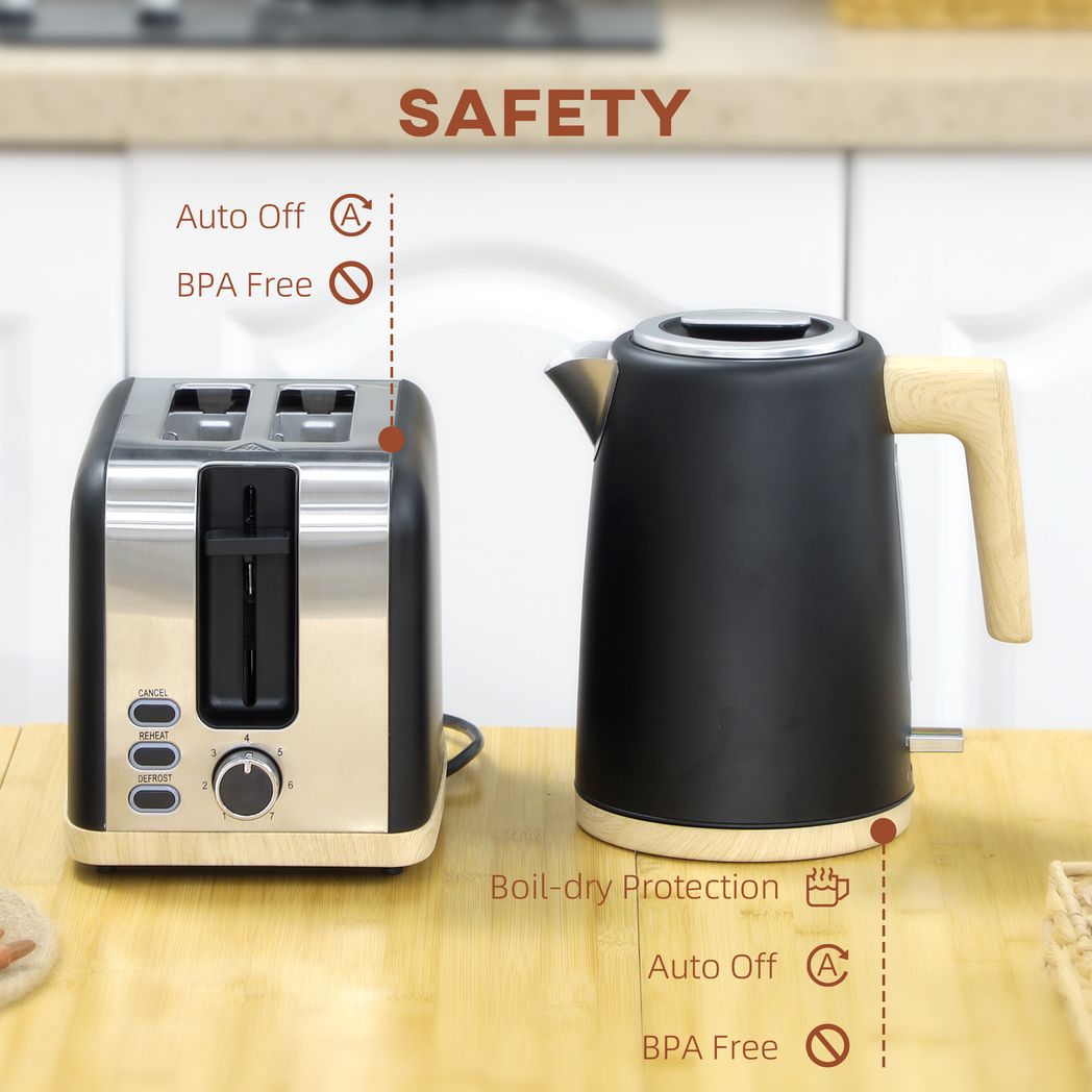 HOMCOM 1.7L Electric Fast Boil Kettle and 2 Slice Toaster Set
