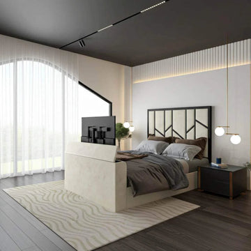 Elora Panel-Lined Upholstered TV Bed Frame - Modern Fabric Bed | UK Beds Direct