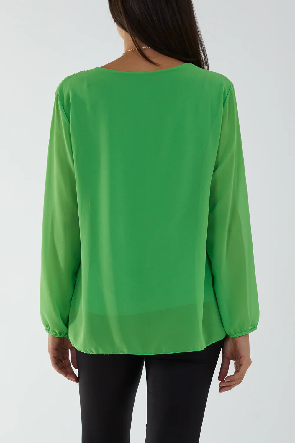 Pleated Longsleeve Top with Necklace – One Size Fits 8–16 (Available in Multiple Colours)