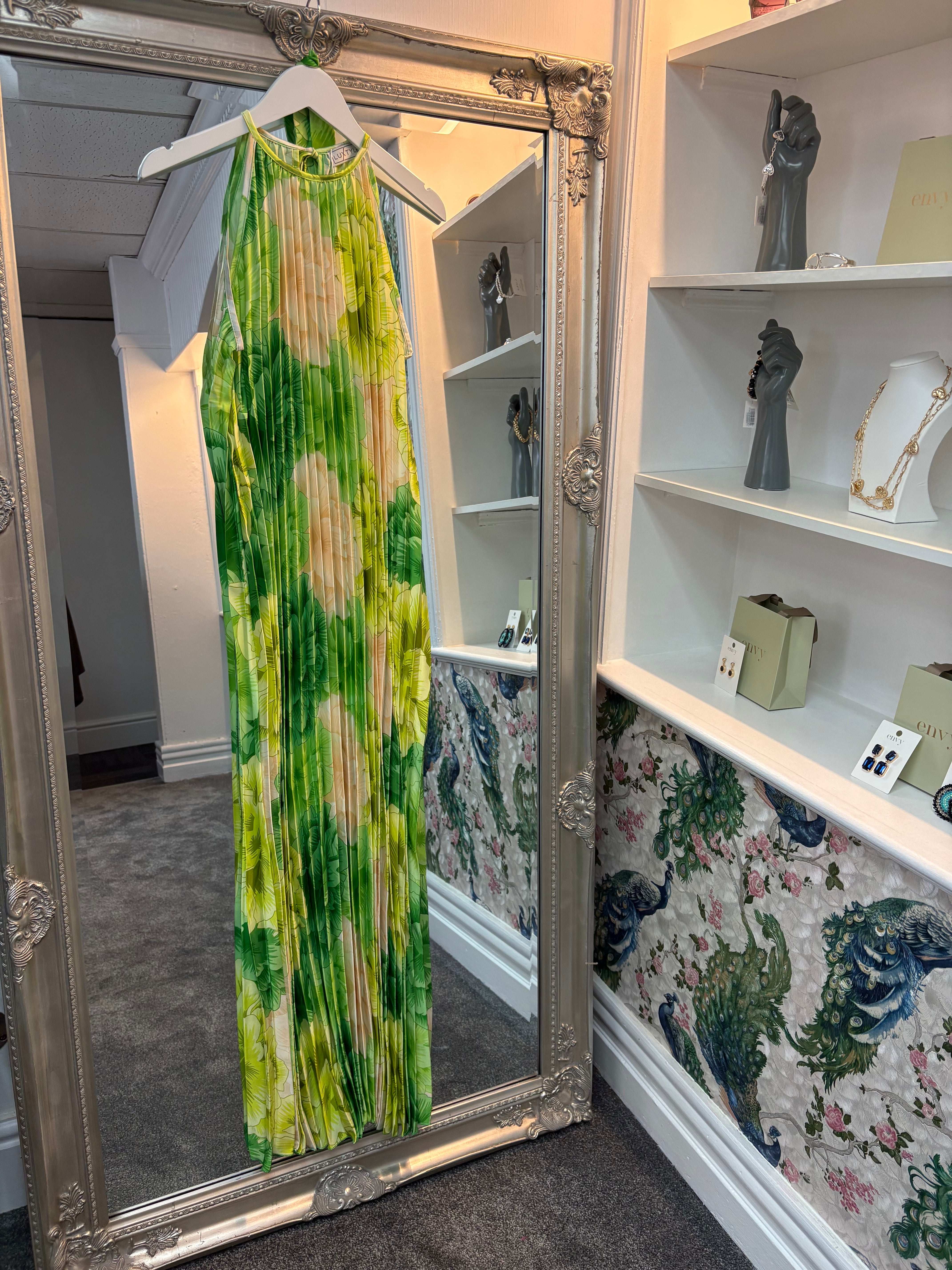 Luxtyle Pleated High Neck Floral Dress – One Size Fits 8–18