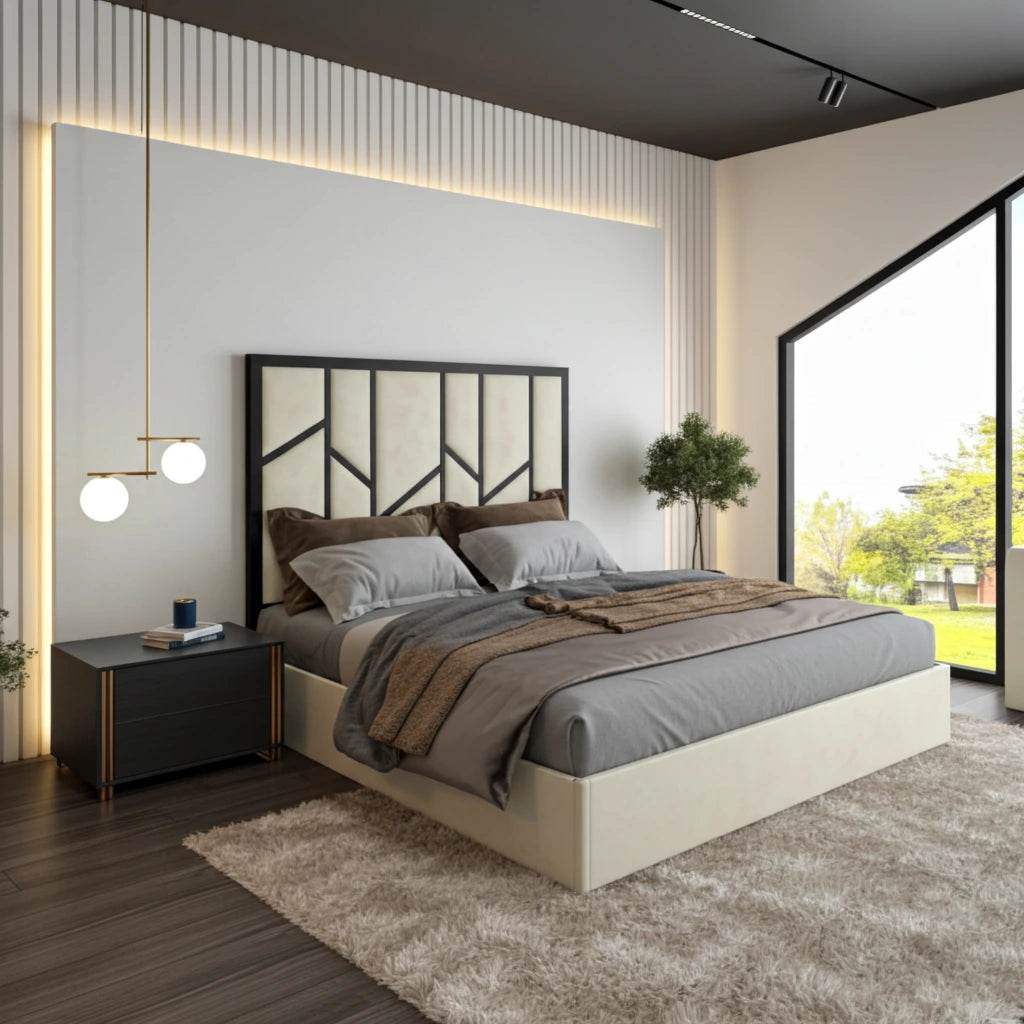 Elora Panel-Lined Upholstered Bed Frame – Modern Fabric Bed | UK Beds Direct