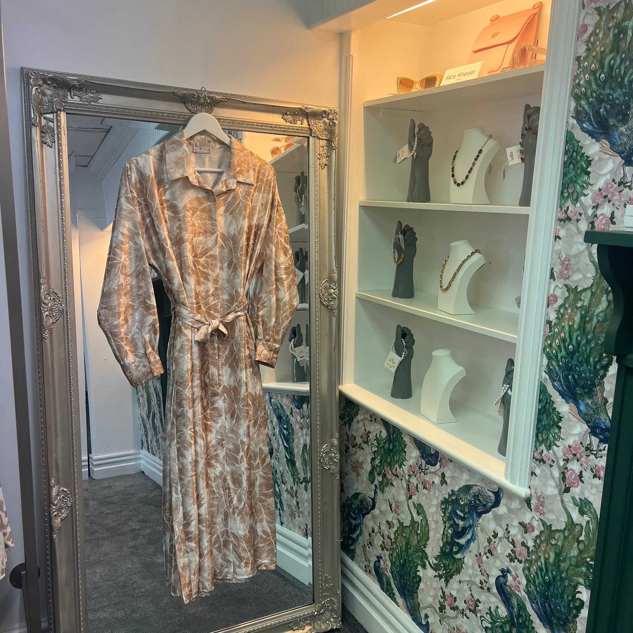 Beige Maxi Floral Shirt Dress | Button Down Summer Dress | One Size 8–14