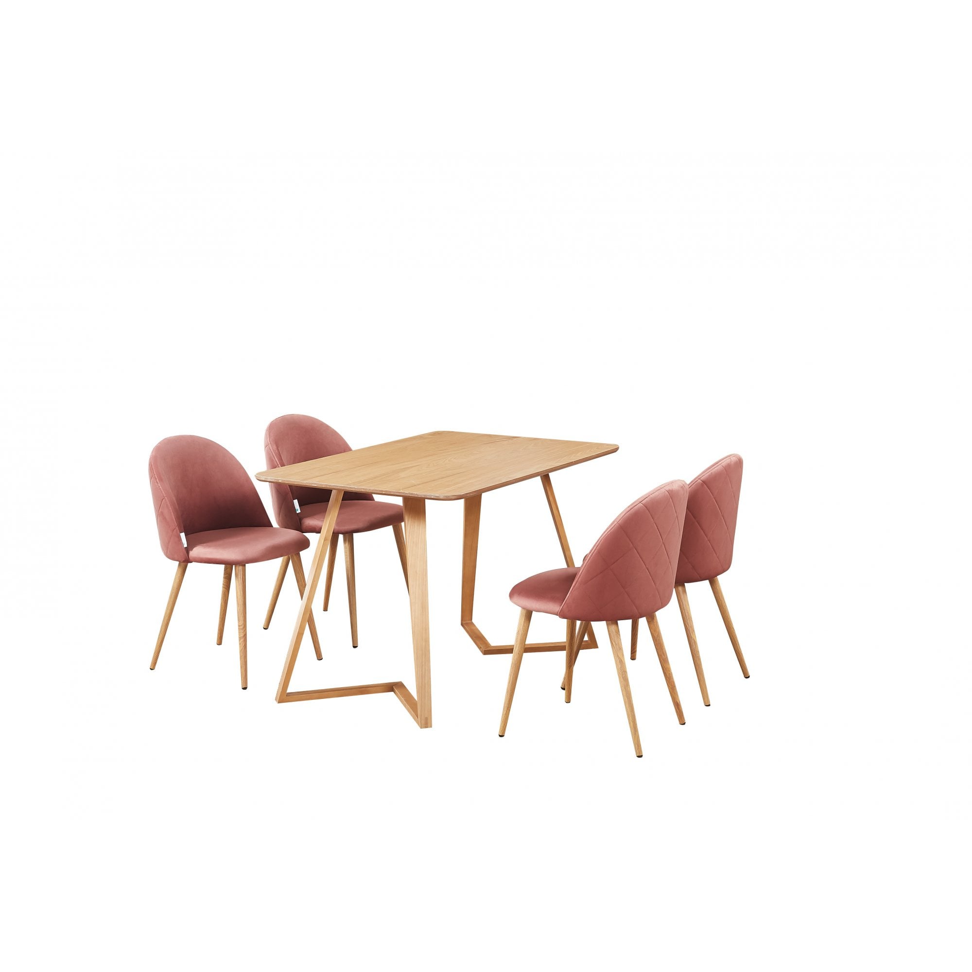 Lucia Dallas Dining Table and Chairs Set of 4 - an Oak Dining Table & Set of 4 Velvet Dining Chairs