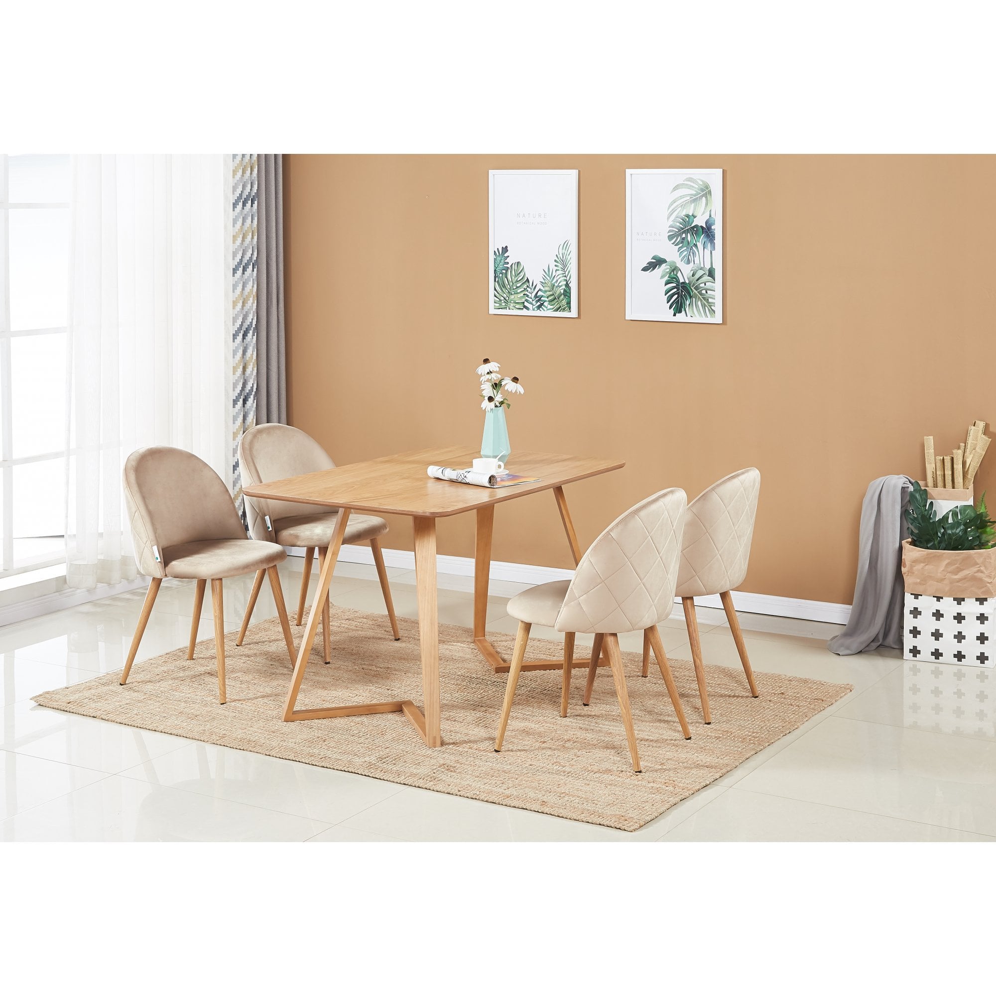 Lucia Dallas Dining Table and Chairs Set of 4 - an Oak Dining Table & Set of 4 Velvet Dining Chairs