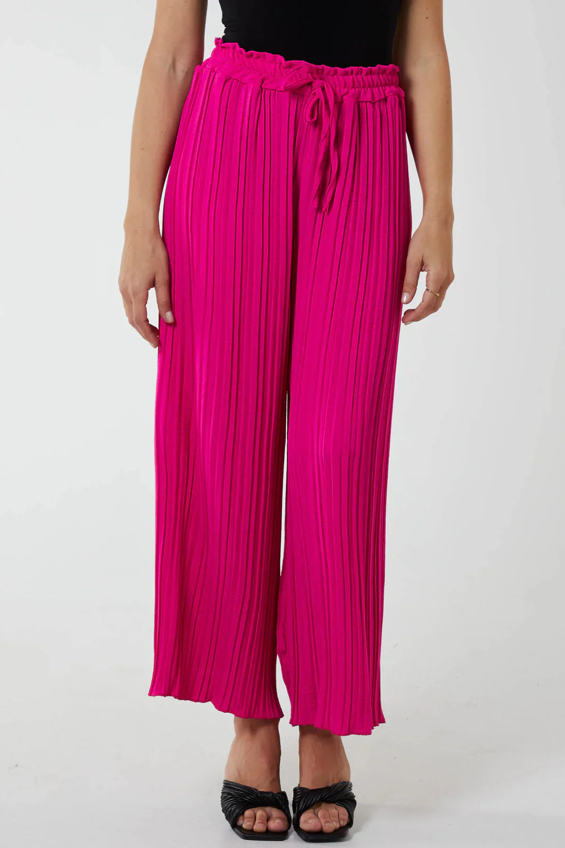 Fuchsia Plissé Wide Leg Drawstring Trousers – One Size Fits UK 8–16 | Misumi