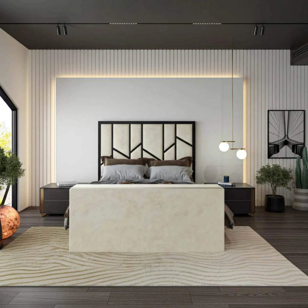 Elora Panel-Lined Upholstered TV Bed Frame - Modern Fabric Bed | UK Beds Direct