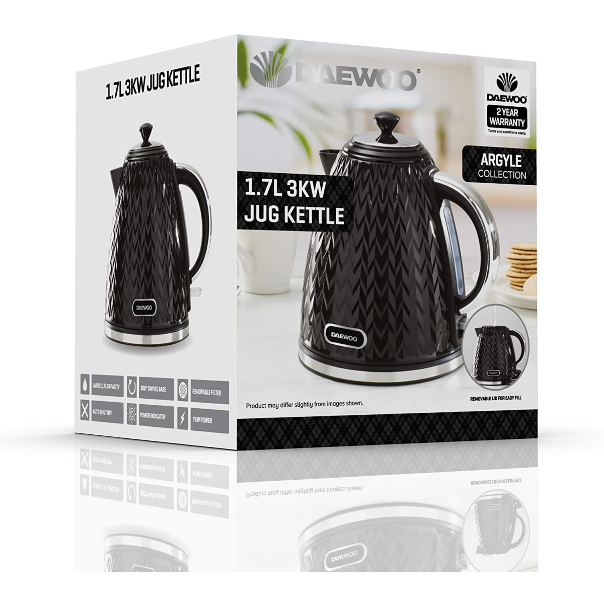 Daewoo Argyle 1.7L 3KW Jug Kettle Black SDA1773