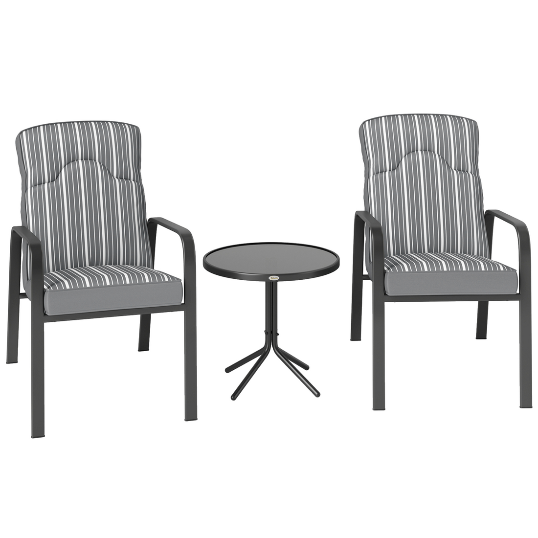 Outsunny 3-Piece Recliner Garden Chairs and Tempered Glass Table Set, Grey