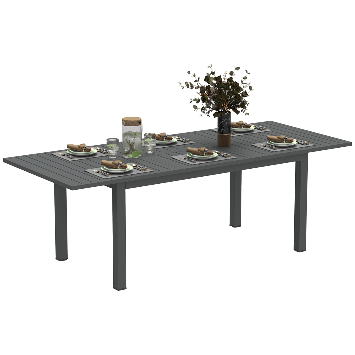 Outsunny Extending Garden Table with Slatted Top, 160/220 x 90 x 73 cm, Grey