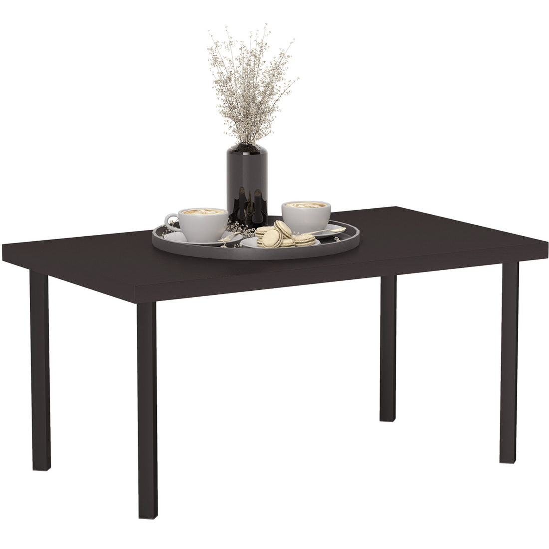 Outsunny Metal Garden Coffee Table with Woodgrain Tabletop, Brown