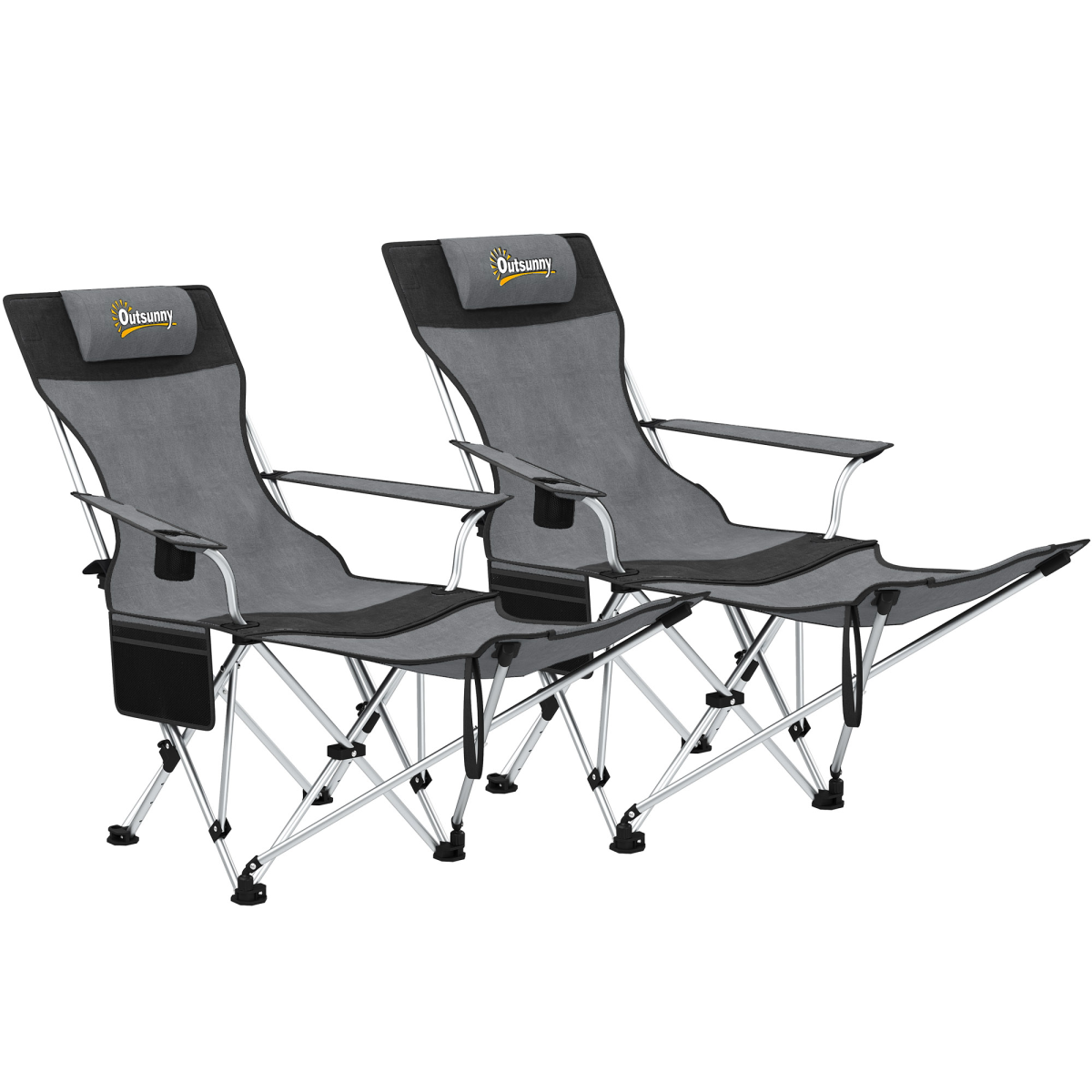 Outsunny Set of 2 Reclining Camping Chairs, Grey and Black