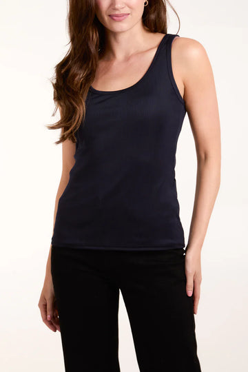 Women’s Ribbed Vest Top | Stretchy Sleeveless Cami | One Size Fits 8–16 | 3 colours available