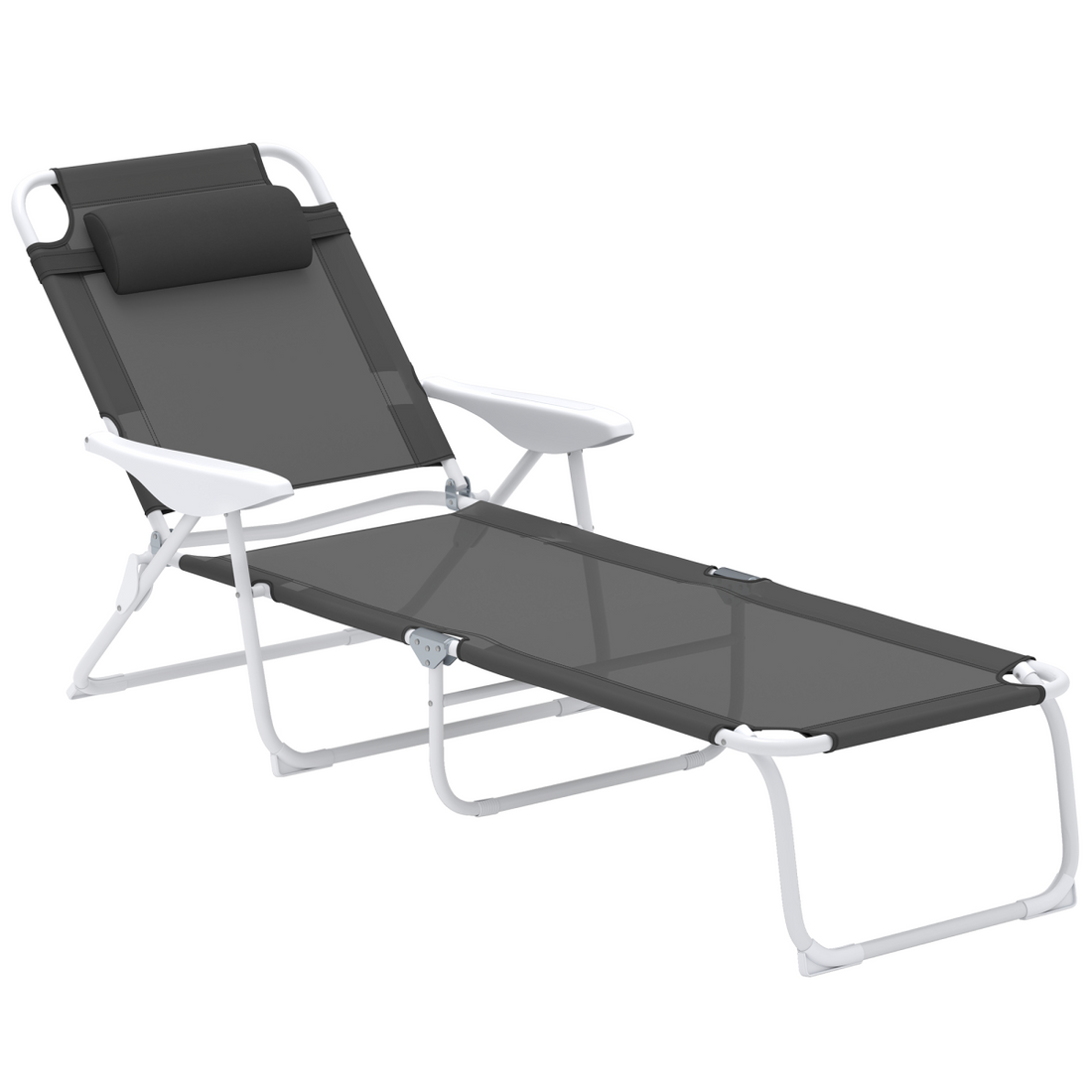 Outsunny Folding Sun Lounger with 4-Level Backrest & Headrest, Charcoal Grey