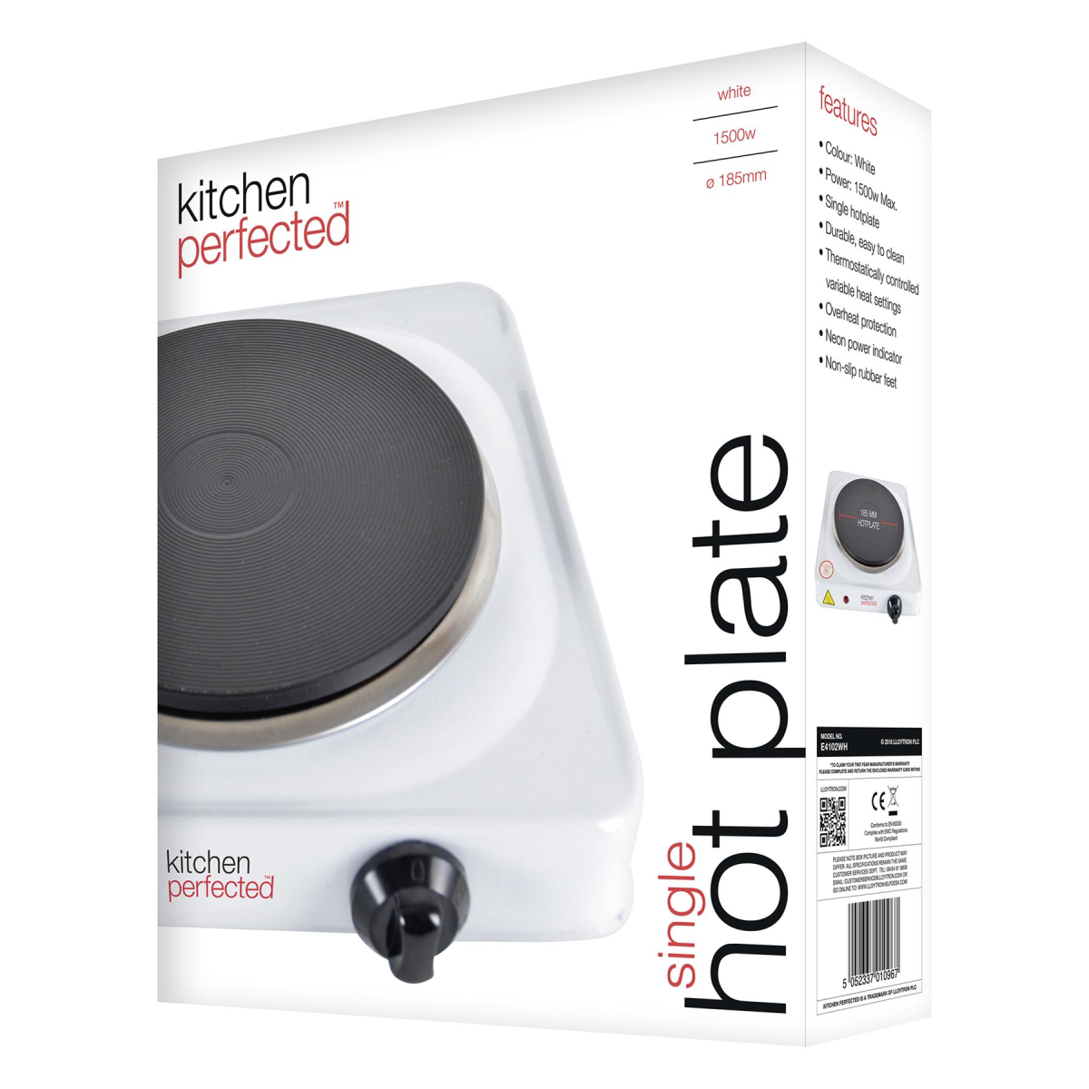 KitchenPerfected 1500w Single Hotplate - White
