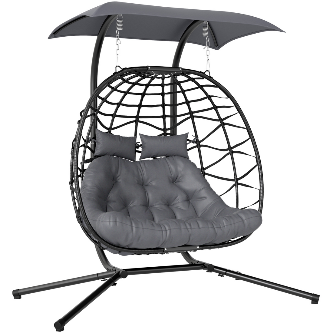 Outsunny Rattan Double Hanging Egg Chair with Canopy, Cushion, Black