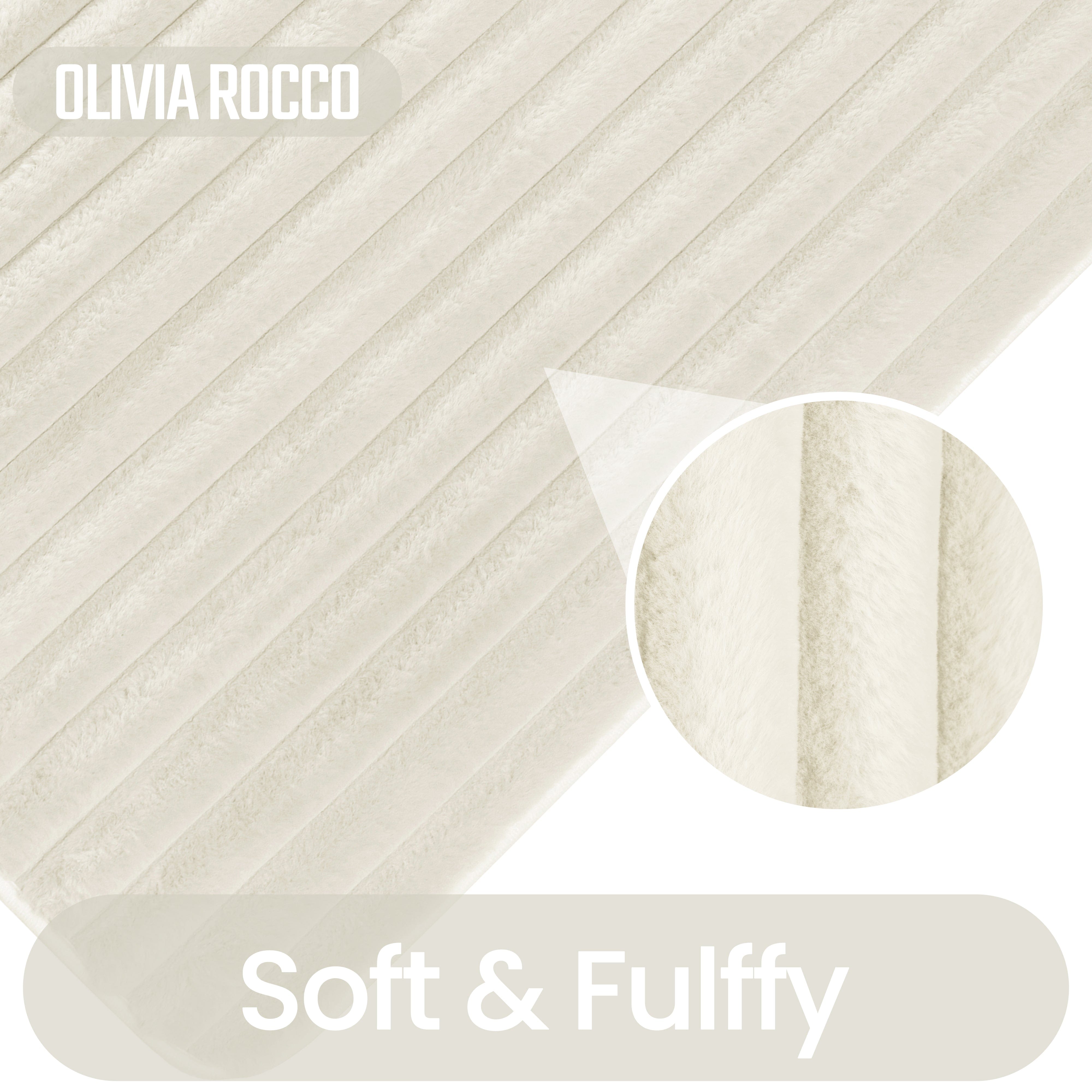 2 Piece Ribbed Bath Mat Set in Cream Extra Soft Non Slip Super Absorbent Bathroom & Toilet Mats Easy Care Rug by OLIVIA ROCCO