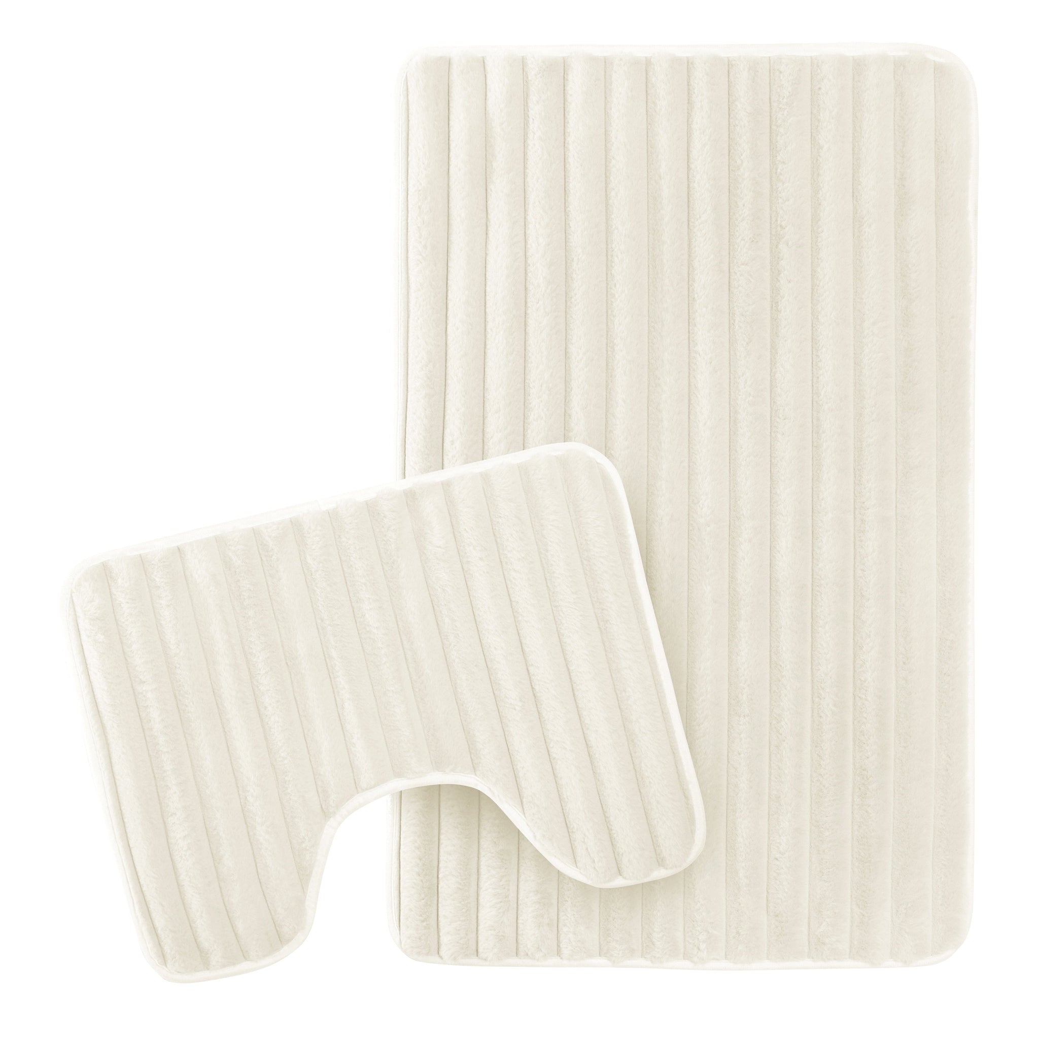 2 Piece Ribbed Bath Mat Set in Cream Extra Soft Non Slip Super Absorbent Bathroom & Toilet Mats Easy Care Rug by OLIVIA ROCCO