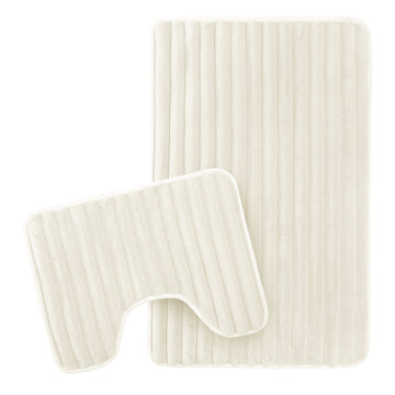 2 Piece Ribbed Bath Mat Set in Cream Extra Soft Non Slip Super Absorbent Bathroom & Toilet Mats Easy Care Rug by OLIVIA ROCCO