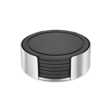 Zack Vetro Silicone Coaster Set with Brushed Steel Stand - 6 Piece