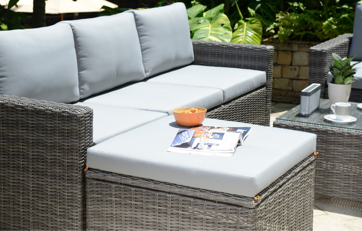 Marbella Grey 5 Seater Chaise Garden Sofa Set and Cushion Box Bundle