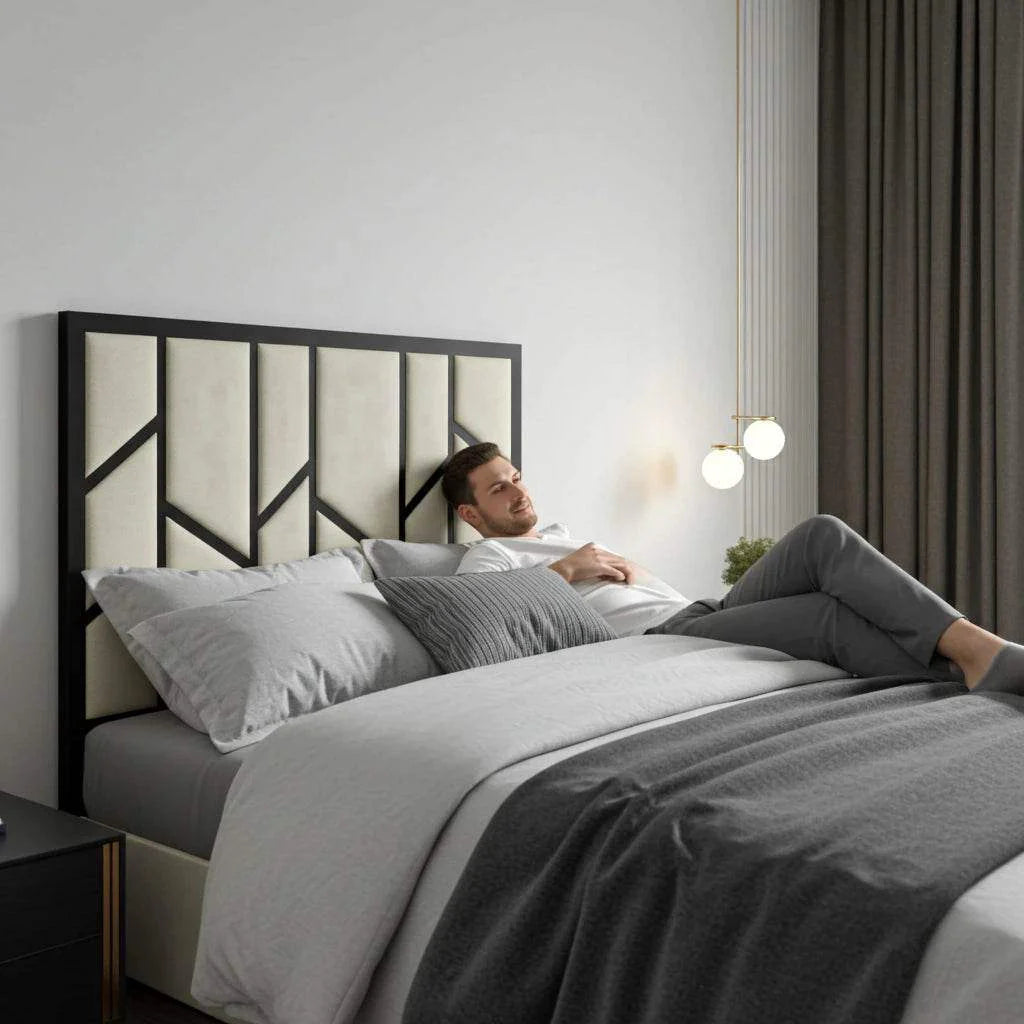 Elora Panel-Lined Upholstered TV Bed Frame - Modern Fabric Bed | UK Beds Direct