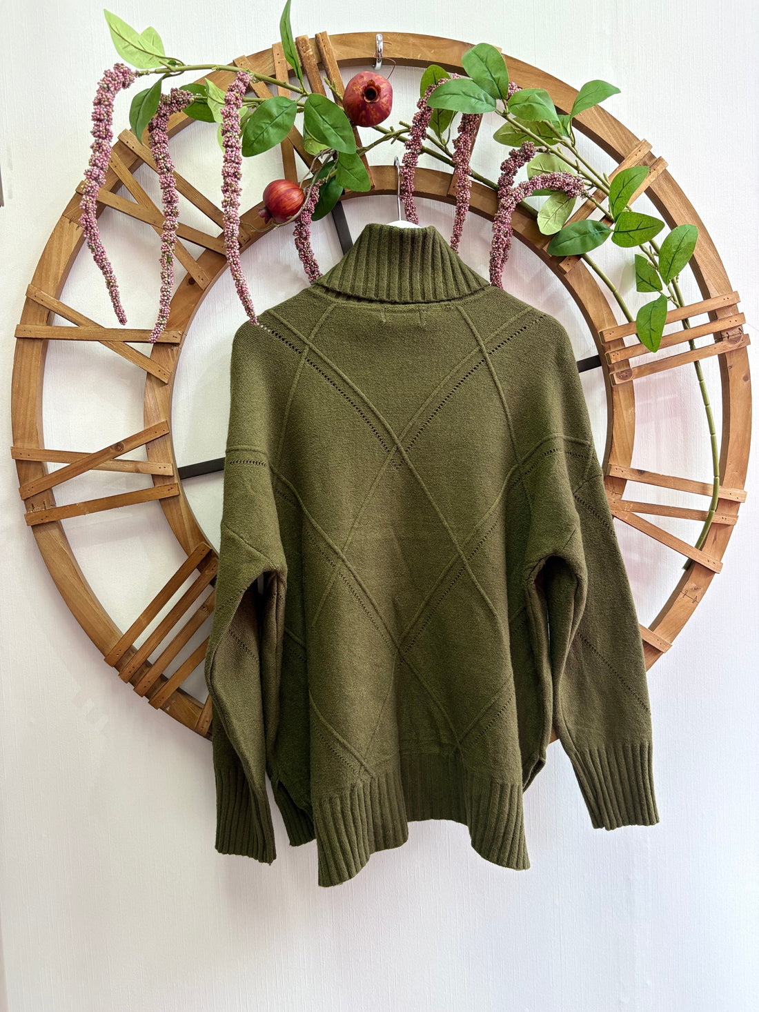 Luxtyle Roll Neck Diamond Knit Jumper – Khaki, Black or Berry (One Size up to 18)