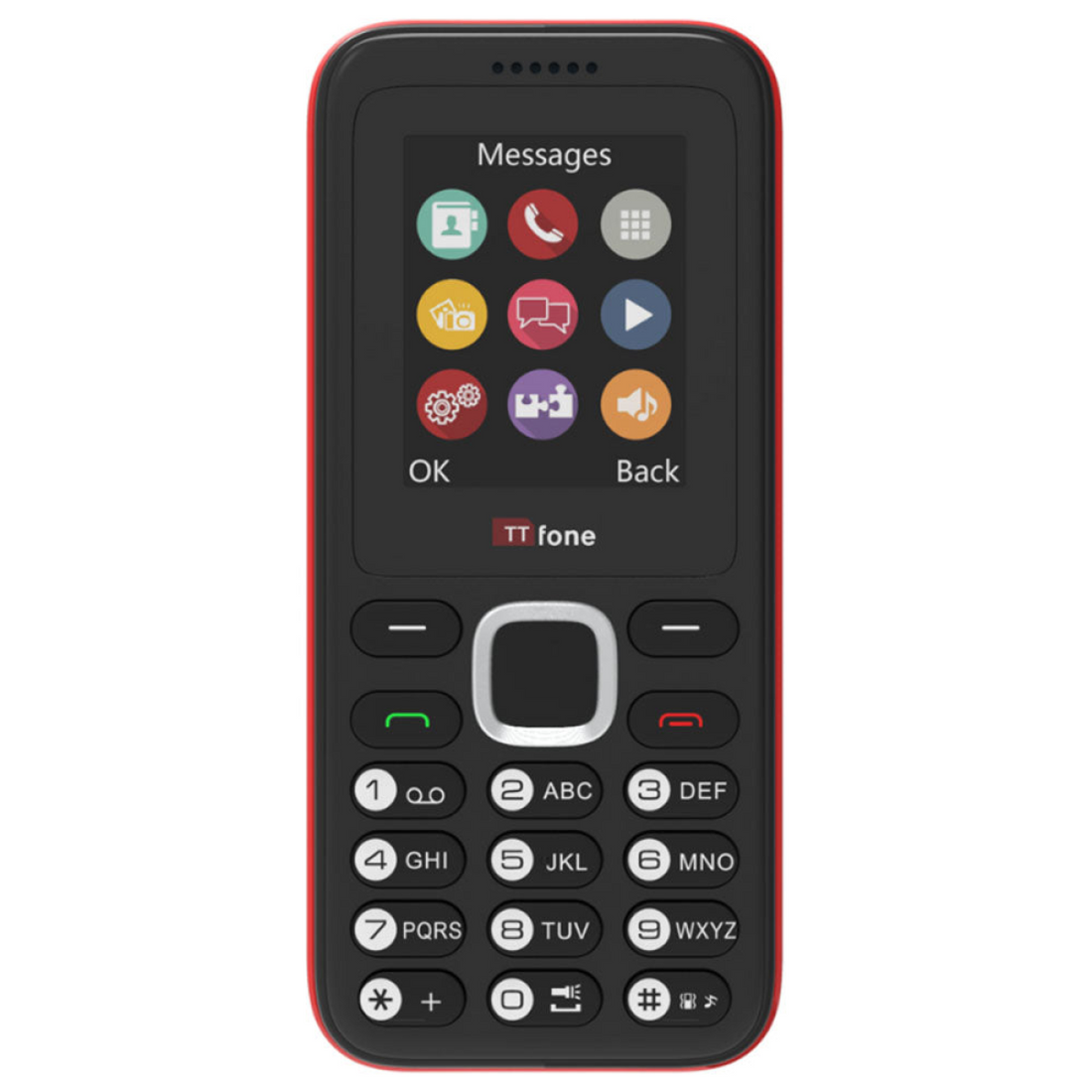TTfone TT150 Unlocked Basic Mobile Phone UK Sim Free, Long Battery Life, Dual Sim with camera and games, easy to use, durable and light weight pay as you go - Red with Mains Charger and EE Sim Card