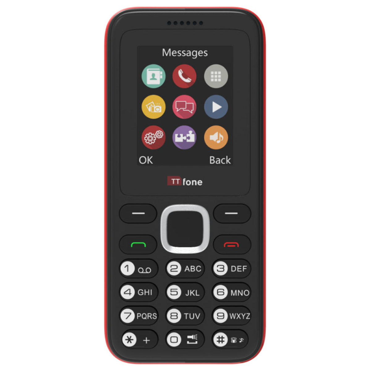 TTfone TT150 Unlocked Basic Mobile Phone UK Sim Free, Long Battery Life, Dual Sim with camera and games, easy to use, durable and light weight pay as you go - Red with Mains Charger and EE Sim Card