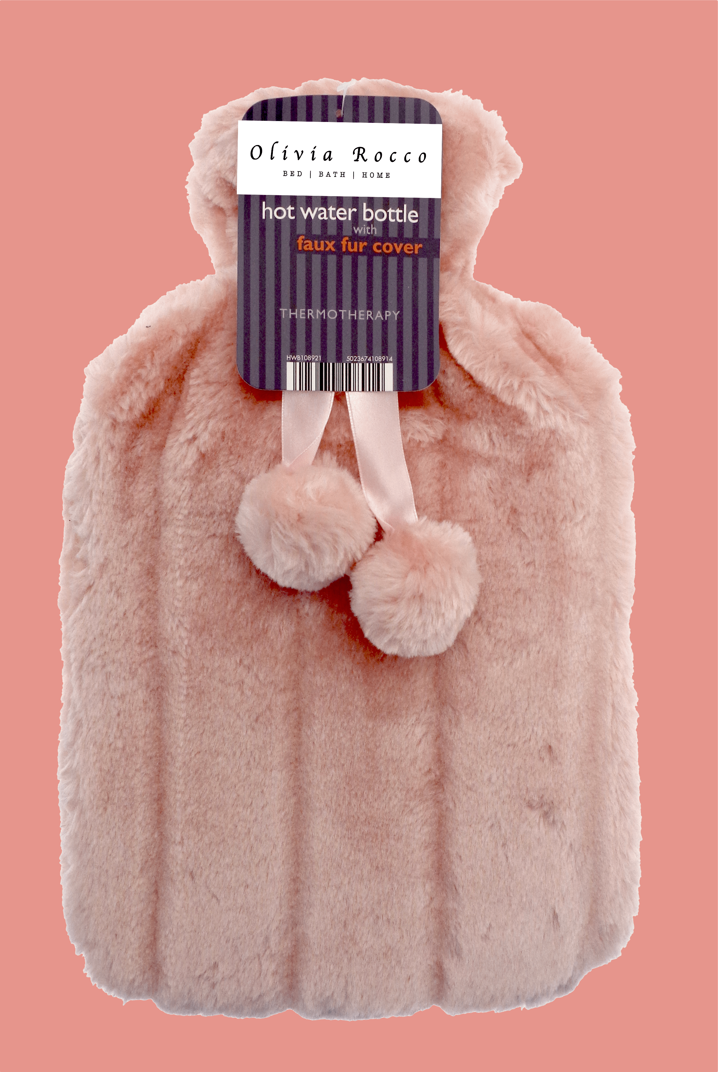 2L Soft Plush Hot Water Bottle with Faux Fur Pom Pom Cover for Warmth Durable Natural Rubber UK Safe Tested Cozy Winter Comfort Ideal Gift for Adults Kids by OLIVIA ROCCO