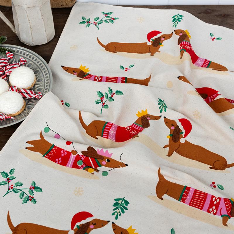 Rex Cotton tea towel - Festive Sausage Dogs