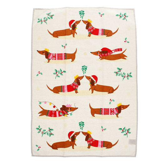 Rex Cotton tea towel - Festive Sausage Dogs