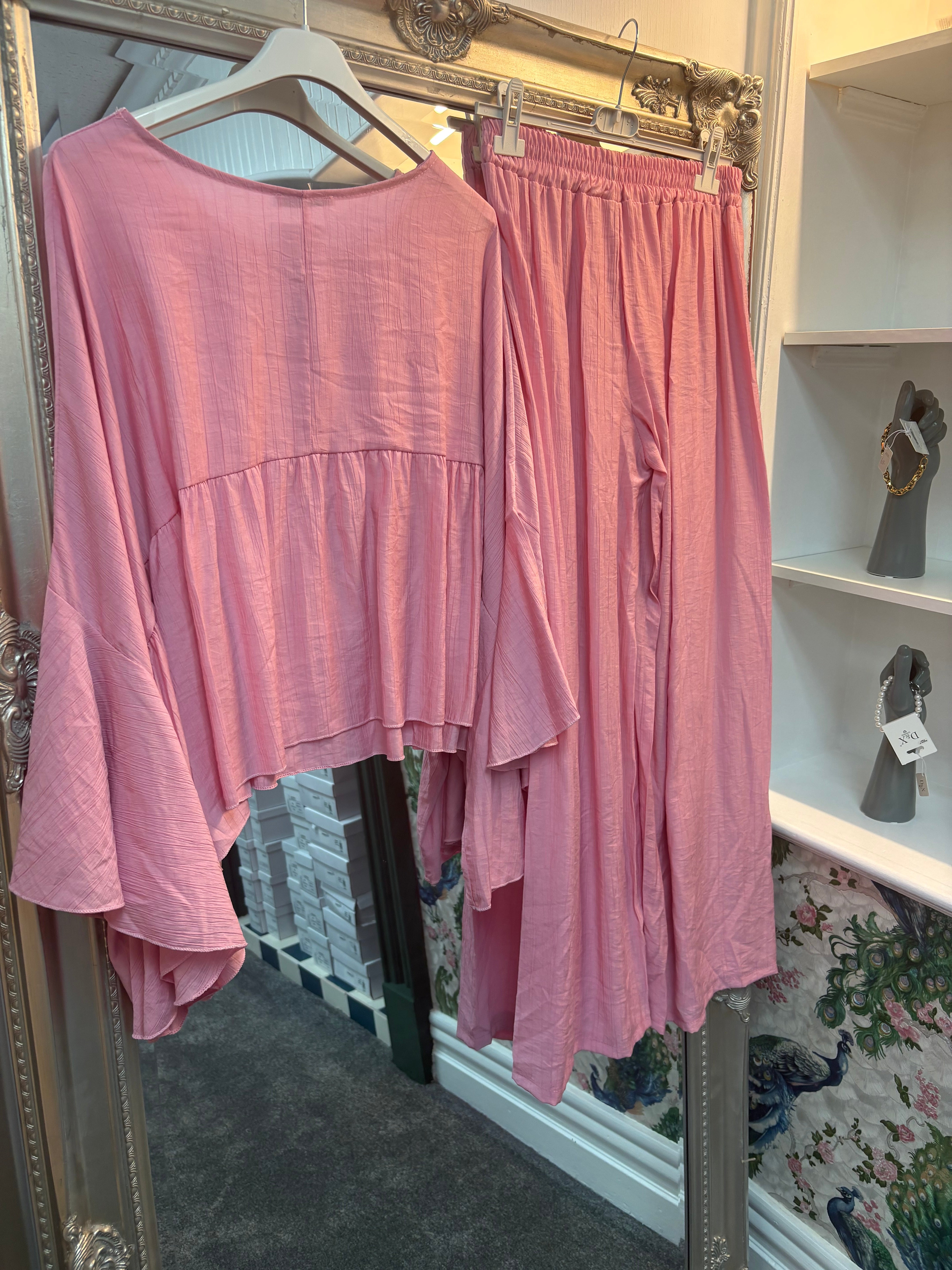 Frill Sleeve Co-ord Set | Two Piece Top & Trousers – One Size 8-18