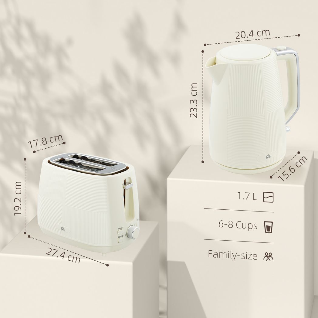 HOMCOM 1.7L Fast Boil Electric Kettle and 2 Slice Water Toaster Set