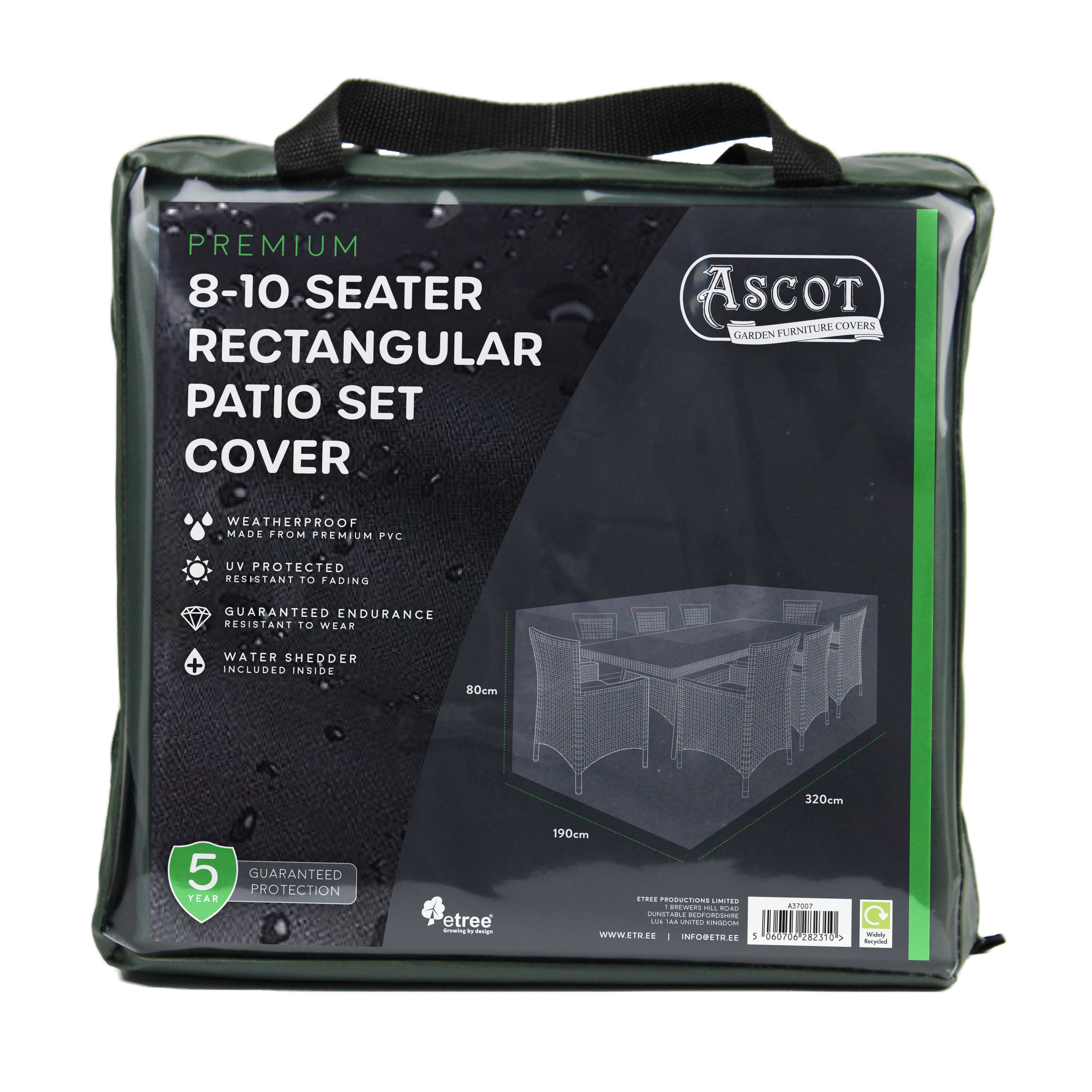 Premium Extra Large(8-10 seater) Rectangular Patio Set Cover - 320 X 190 X 80 (H) cm