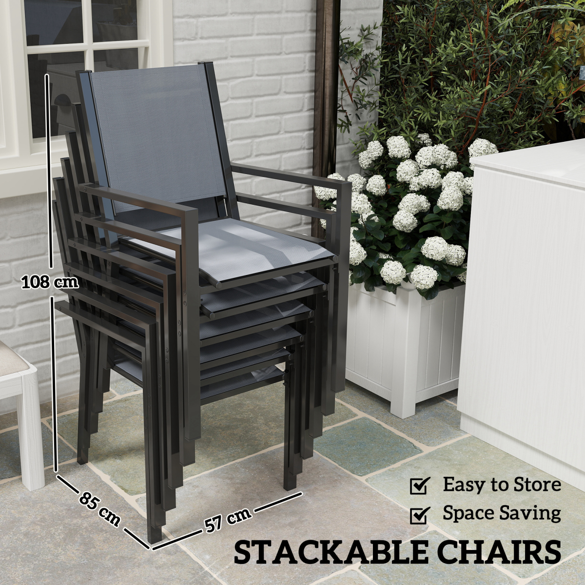 Outsunny 7 Piece Garden Dining Set, Outdoor Furniture w/ 6 Stackable Chairs