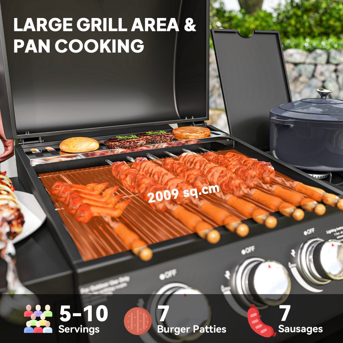 Outsunny 9.5 kW Gas Barbecue with 3+1 Burner, Storage Cabinet and Shelves
