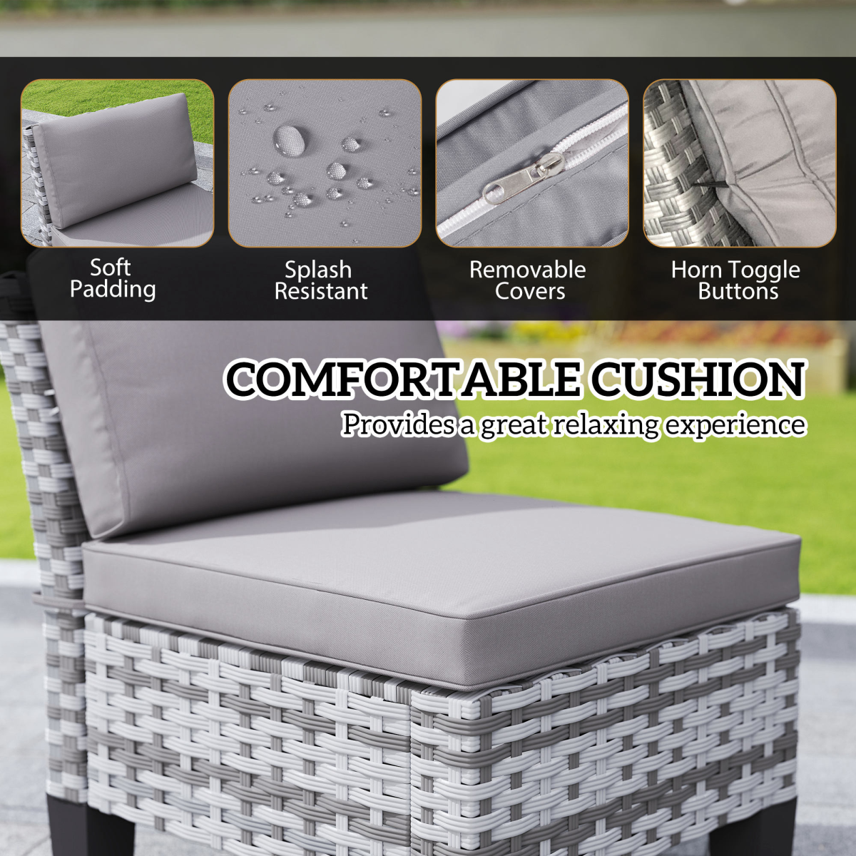 Outsunny 7 PCS Rattan Garden Dining Set with Cushions, Umbrella Hole, Grey